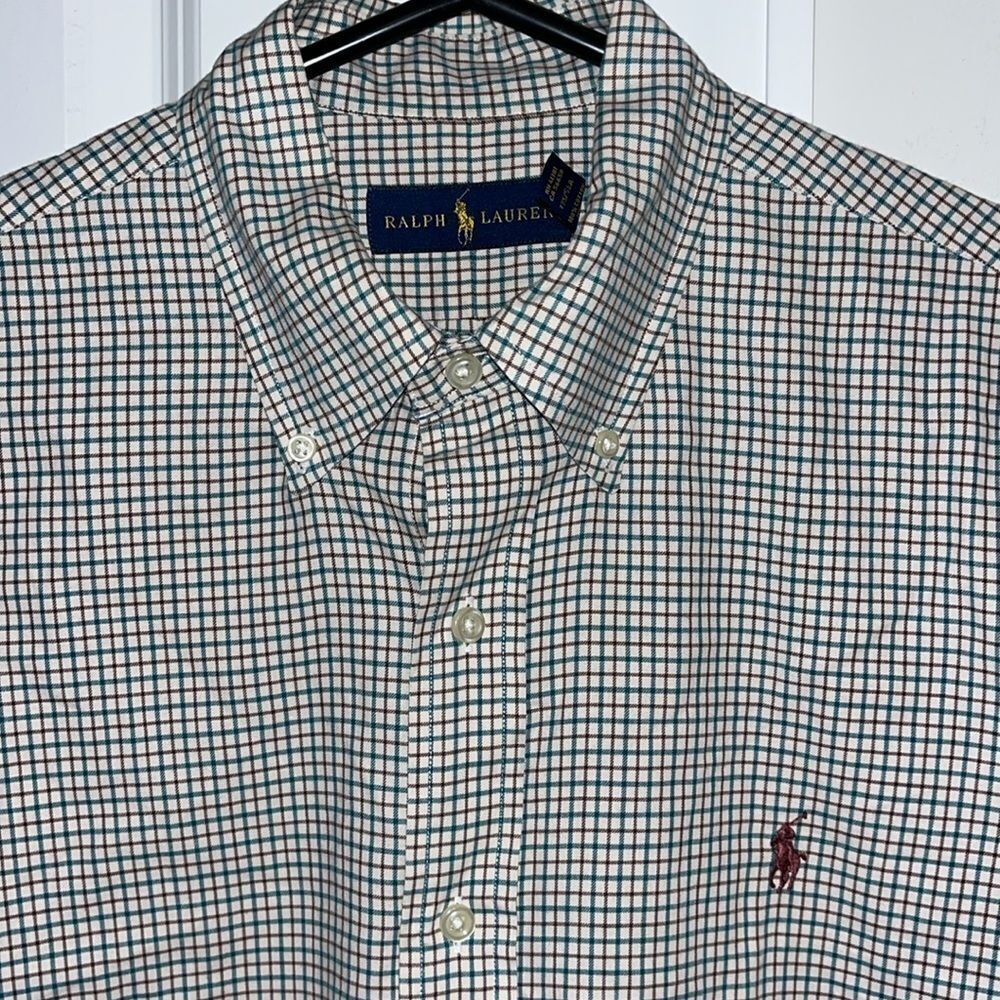 Classic Polo by Ralph Lauren w/ pony mauve green Check Plaid LS Shirt M men’s